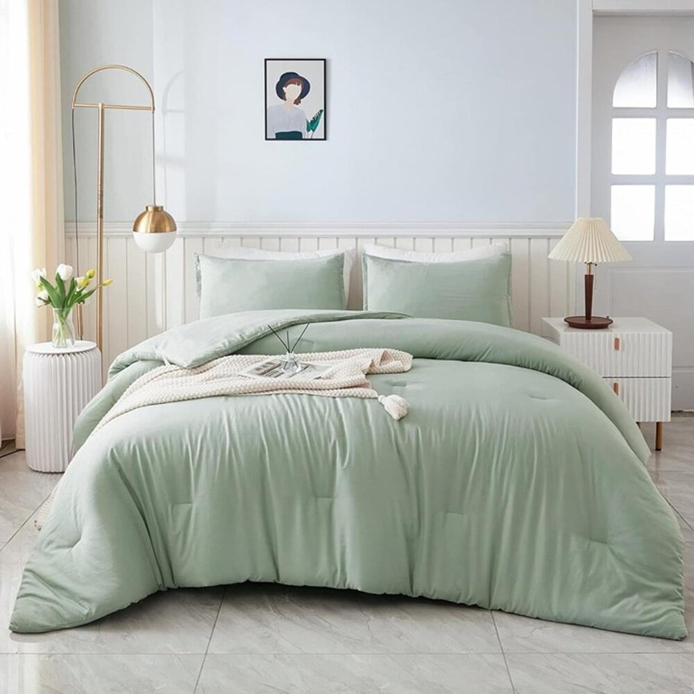 NEW 3 Pieces Queen Comforter Set Sage Green, Lightweight Comforters Queen Size
